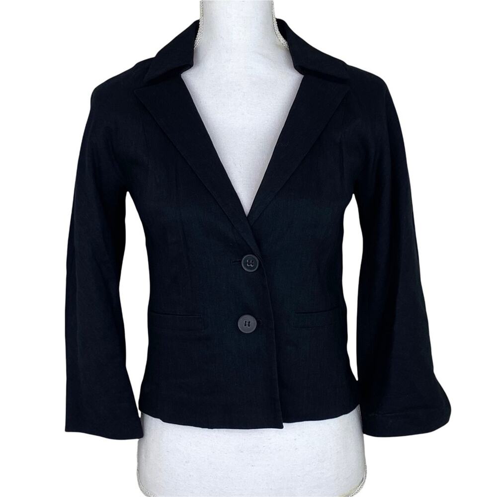Club Monaco Women's Two Button Linen Blazer Black Size 4 Career